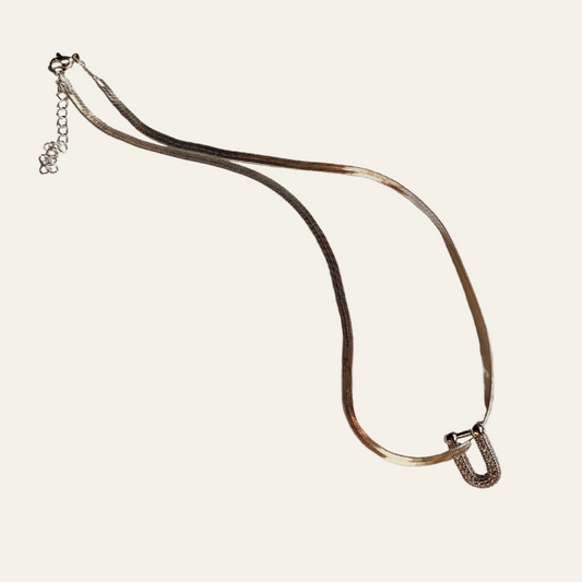 Flat silver necklace + Hoop skiny